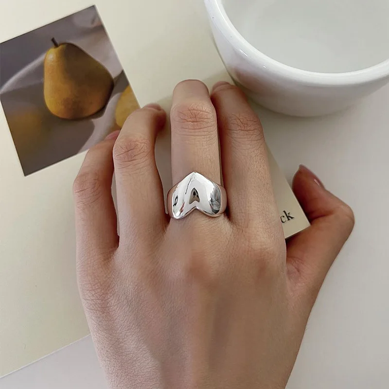 Foxanry Smooth Love Heart Geometric Rings For Women Couples Minimalist Trendy Creative Classic Party Jewelry Accessories Gifts
