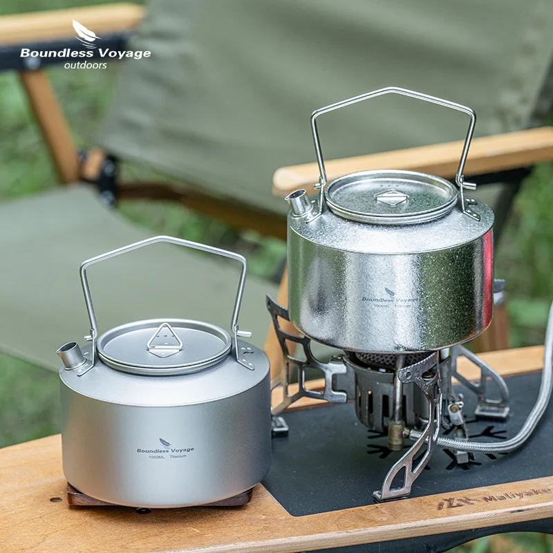 غلاية من التيتانيوم النقي سعة 1 لتر مع مقبض قابل للطي، خفيفة الوزن للغاية للتخييم المنزلي في الهواء الطلق وإبريق شاي من التيتانيوم، A1574