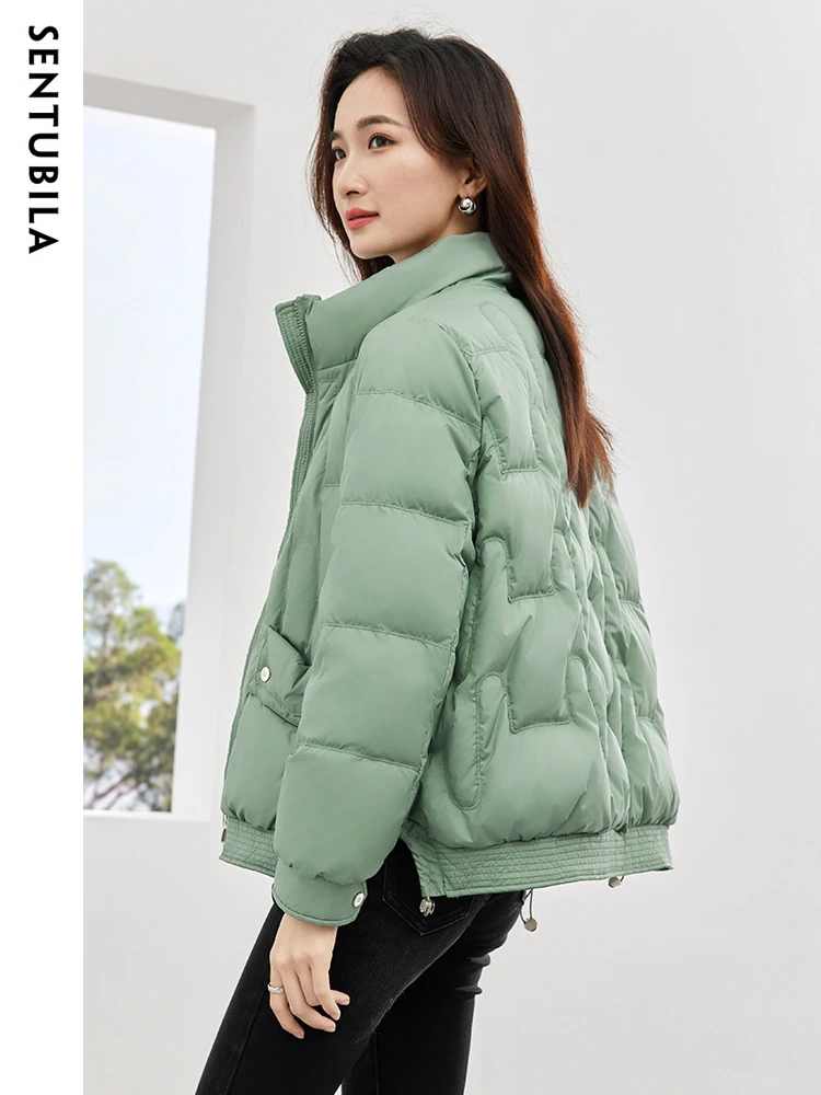 SENTUBILA Down Jacket Women\'s Winter Crop High Quality Down Coat 2024 Fashion Duck Down Stand Collar Warm Short Jacket W34Y50682