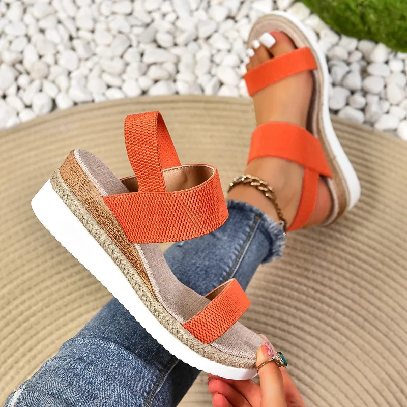 2026 Women Summer Sandals Leisure Wedges Shoes Soft Sole Light Weight Elastic Strap Girls Student Platform Sandals Sandalias