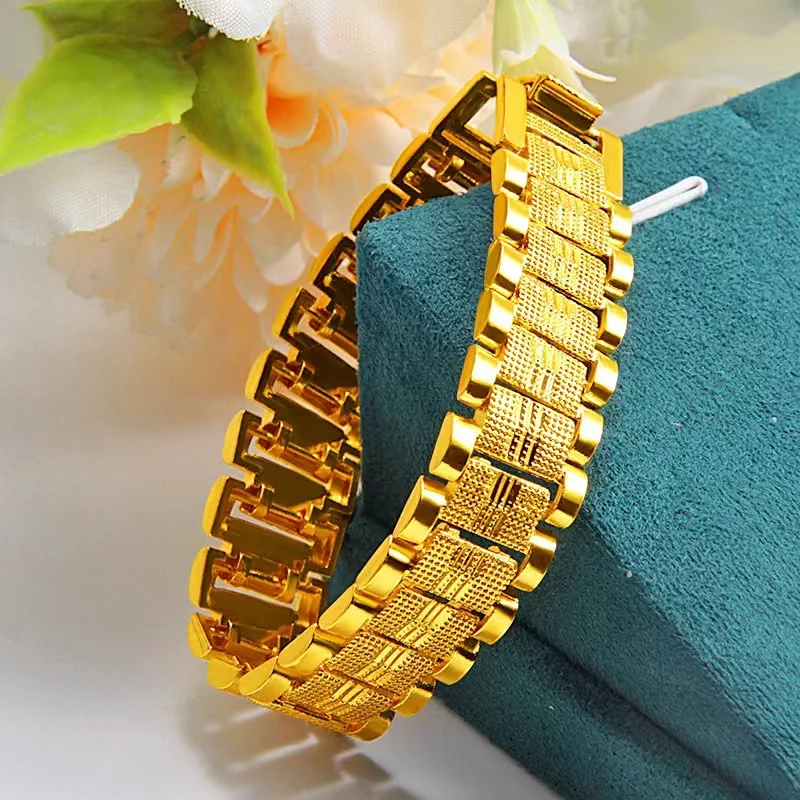 

Men's 24K Gold AU999 Machine-Engraved Boss Chain with Ornate Edge | Geometric minimalist design, professional for work