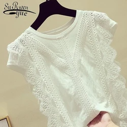 Korean New Fashion Clothing Loose Solid Shirt Women Blouse Summer Womens Tops And Blouses Lace Patchwork Blusas Mujer 4835