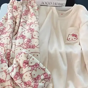 三麗鷗 Hello Kitty Pochacco Kuromi 女孩新款日系卡通印花加厚珊瑚絨保暖抗菌家居服套裝 10 最佳銷售 三麗鷗睡衣 - №2