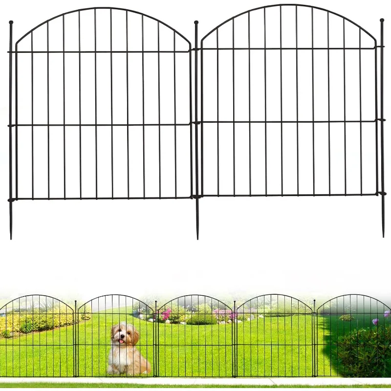 Decorative Garden Fence 24in (H) x20ft (L), 10 Pack No Dig Fence Animal Barrier for Dog, Arched Flower Bed Edging, Wire Border