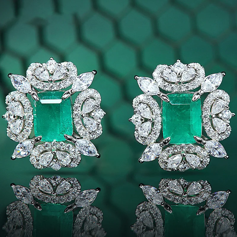 Luxury Brand Emerald Stone All Match Jewelry 925 Silver Needle Ladies Stud Earrings Accessories Gifts No Allergic