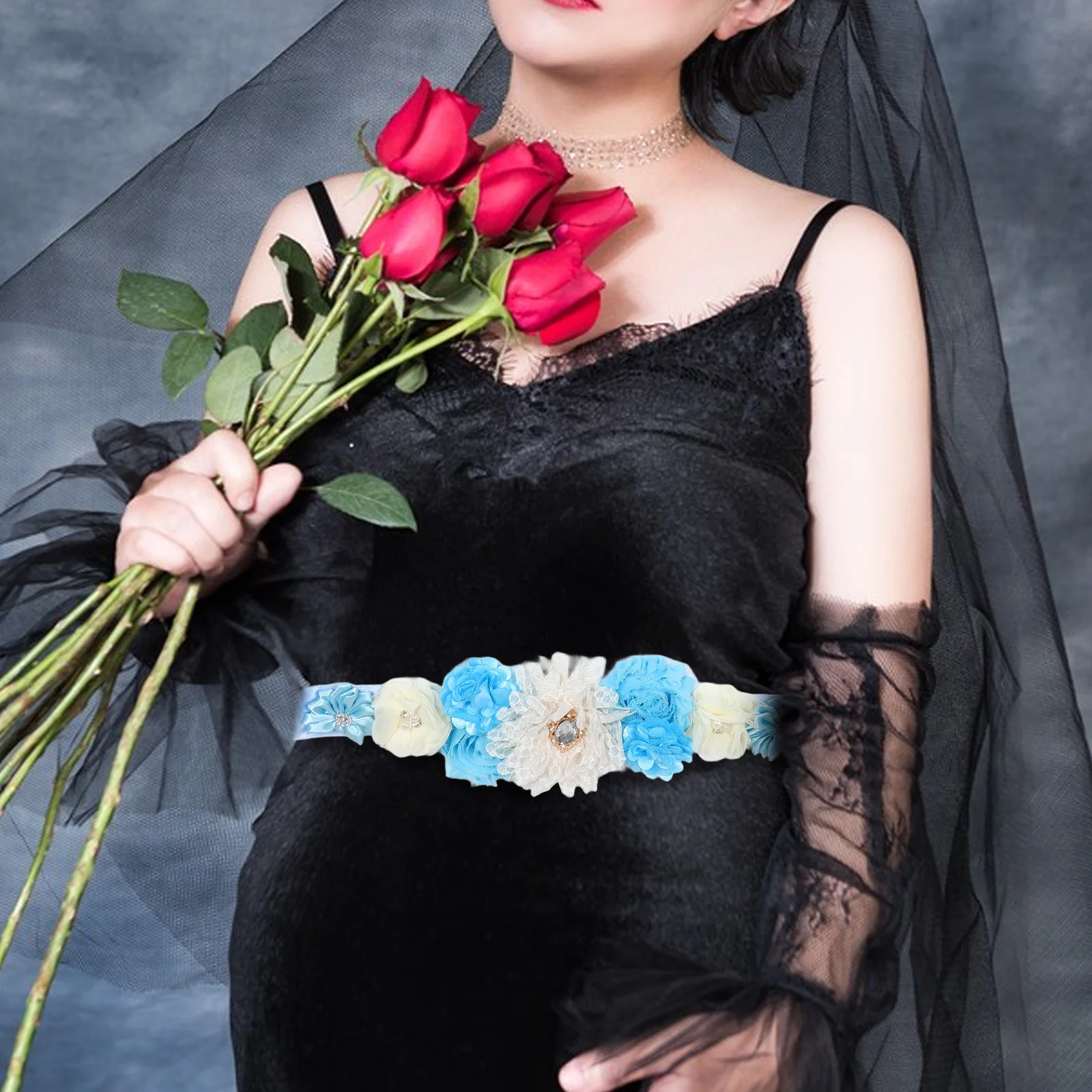

2 Pcs Maternity Belt Shower Mommy Sash for Family Bridal Floral Belts Women Rhinestones Bridesmaid