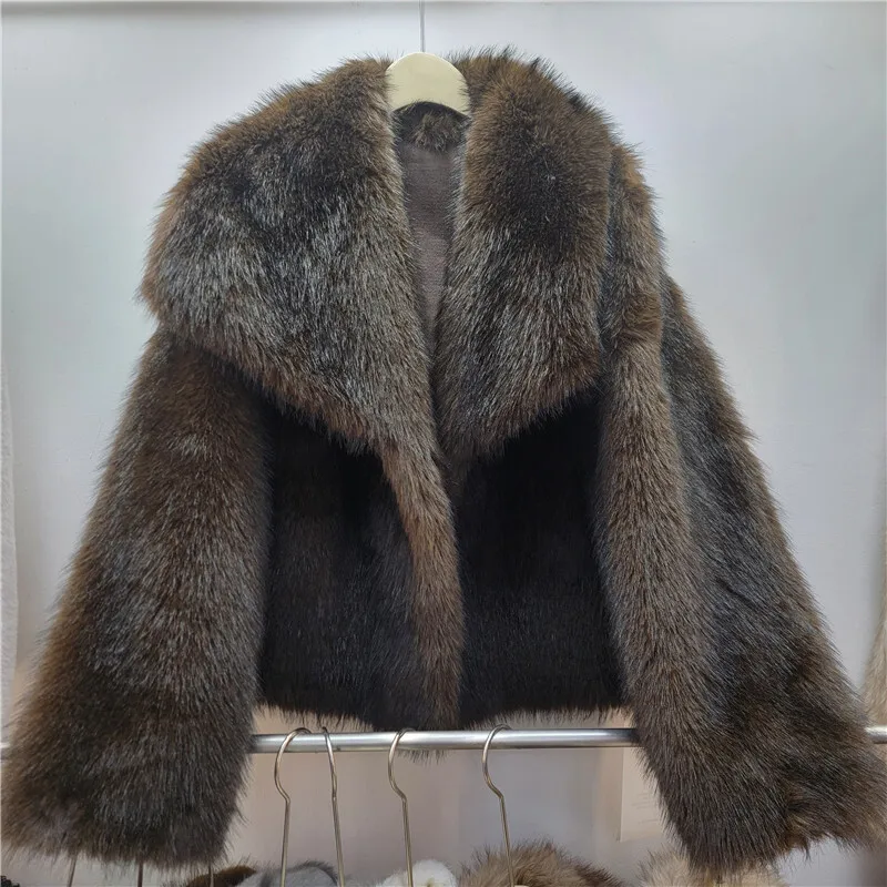 WTHT Trendy Fashion Women's Gradient Plush Fake Fur Warm Coat 2025 Winter New Lapel Long Sleeves Short Jacket Female 1LS2734