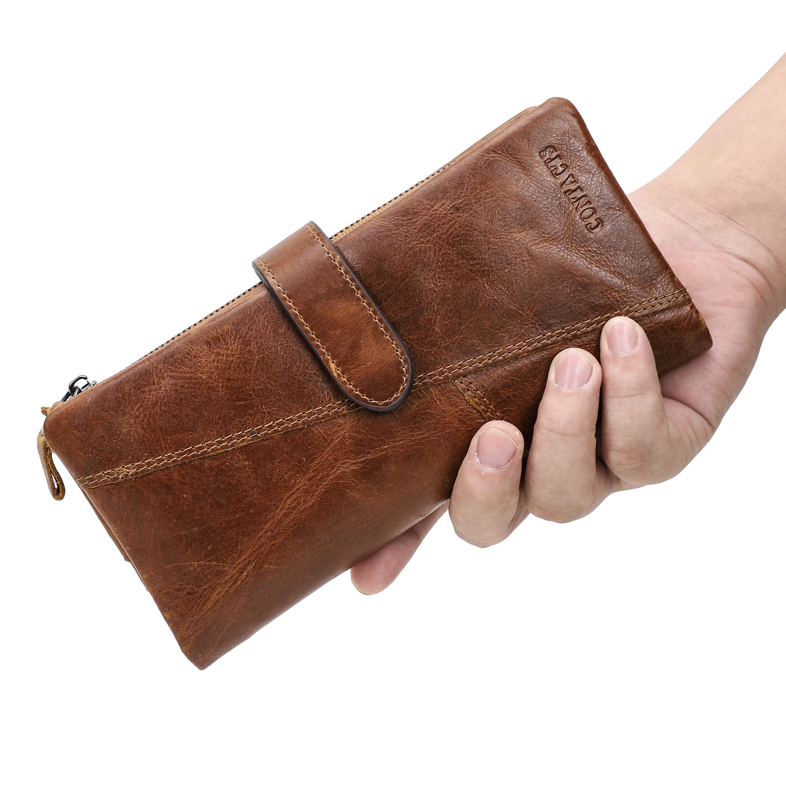 CONTACT\'S Retro luxury Genuine Leather Women Men Wallets High Quality Brand Design Coin Purse Card Holders Money Clip Men‘s Bag