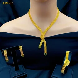 Luxury Ethiopian Bridal Jewelry Sets For Women Dubai Indian 24k Gold Color Knot Design Necklace And Earrings Set Wedding Gifts