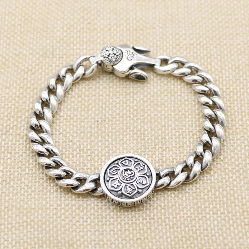 

Nine Palaces Eight Trigrams Thai Silver Bracelet Jewelry Retro Personality Fashion Man Om mani padme hum Fashion Man s925 Sterli