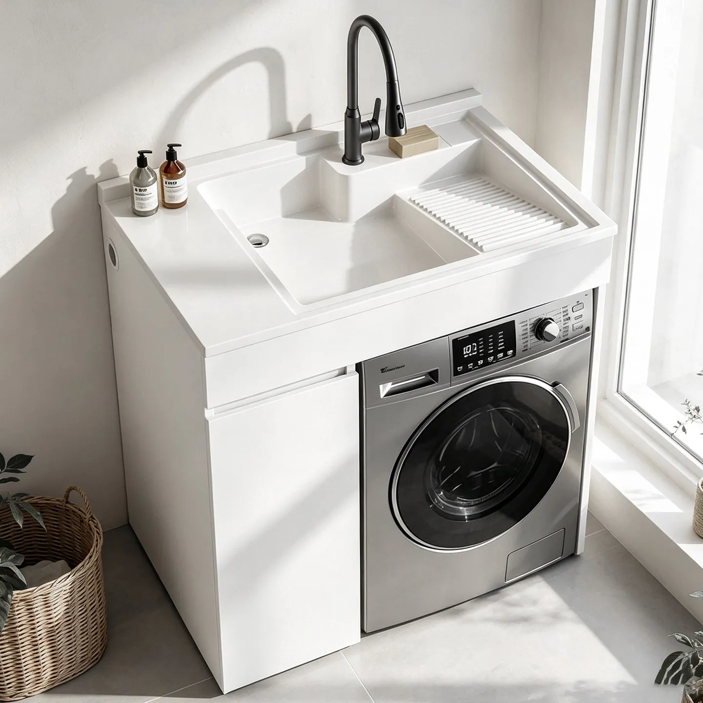 Honeycomb aluminum balcony washing machine cabinet combination quartz stone integrated basin with rubbing board