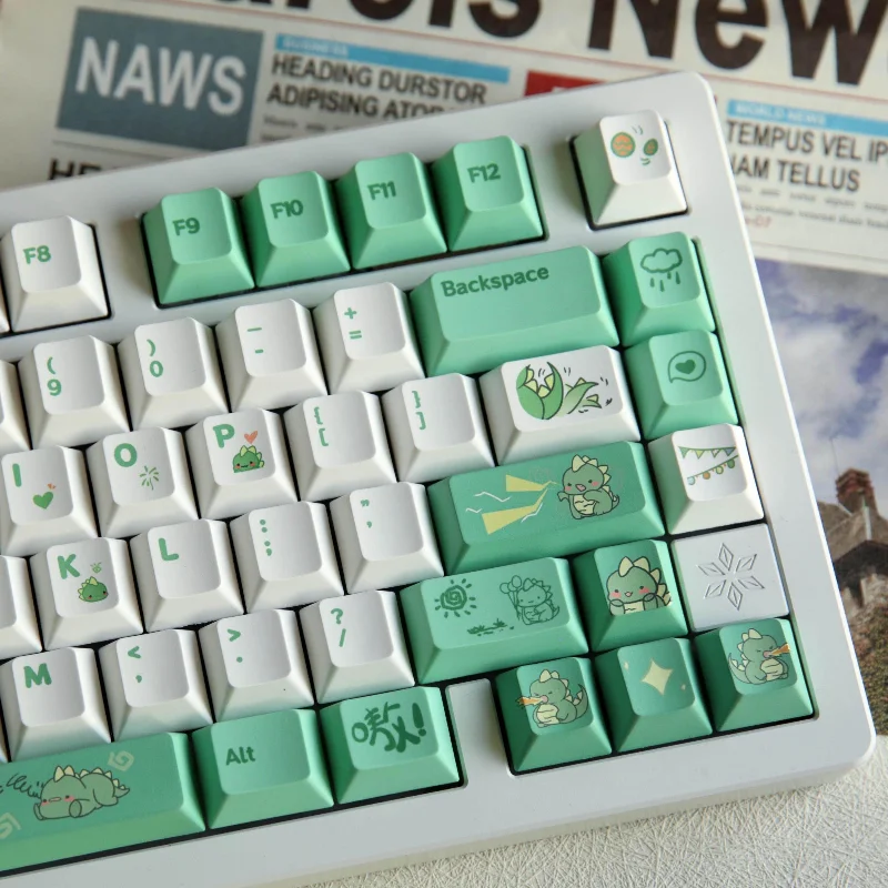 Green Dinosaur Theme Pbt Material Sublimation Keycaps Cherry Height 61/68/75/98 Personalized Customized Keycaps 154Keys