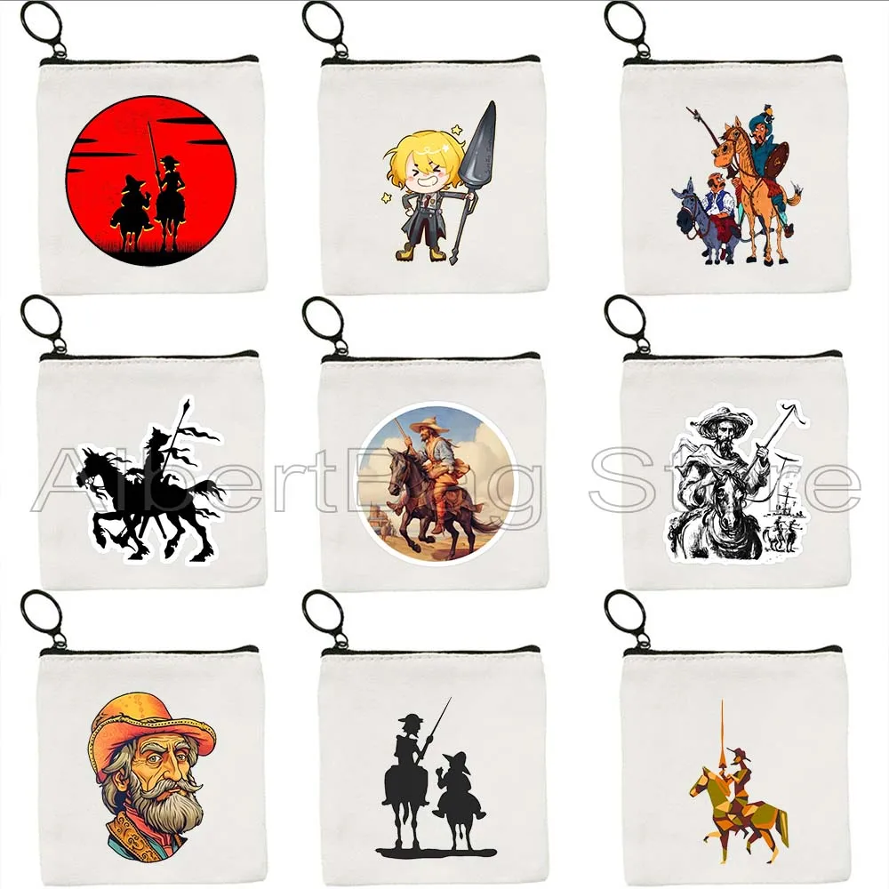 

Don Quixote Sancho Cervantes Saavedra Fan Gifts Canvas Coin Purse Canvas Bag Small Square Key Storage Card Cartoon Wallet Zipper