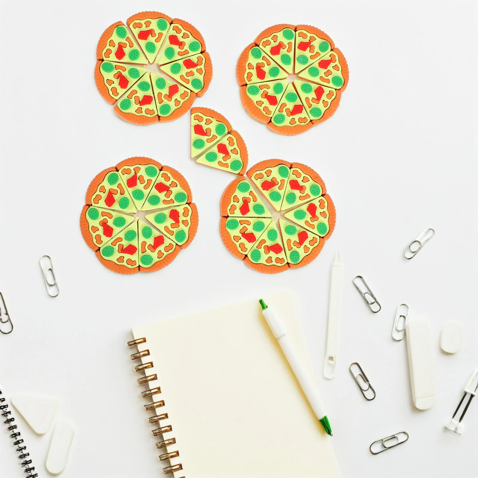 

30Pcs Cartoon Triangle Pizza Erasers Cute Mini Food Shape School Supplies Classroom Prizes Rewards for Kids Bulk Prizes