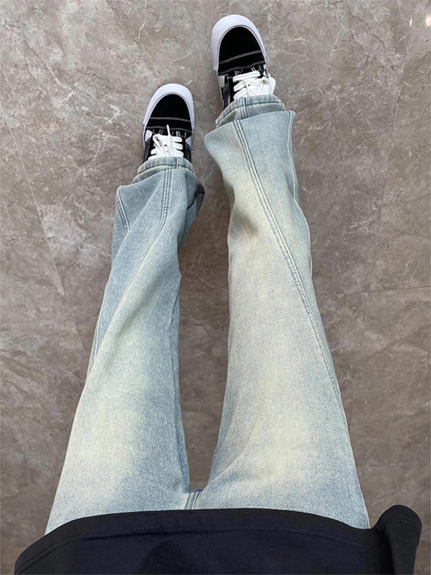 

Cleanfit Men's Straight Leg Jeans American High Street Sle Knife Cut Slimming Long Leg Effect Micro Flared Pants