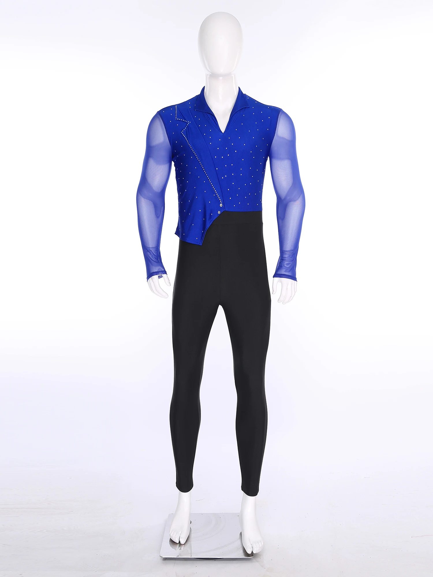 Mens's Acrobatics Leotards Performance Costume Male Dance Artistic Skating Tight Mesh Gymnastics Jumpsuit Latin Dance Bodysuit