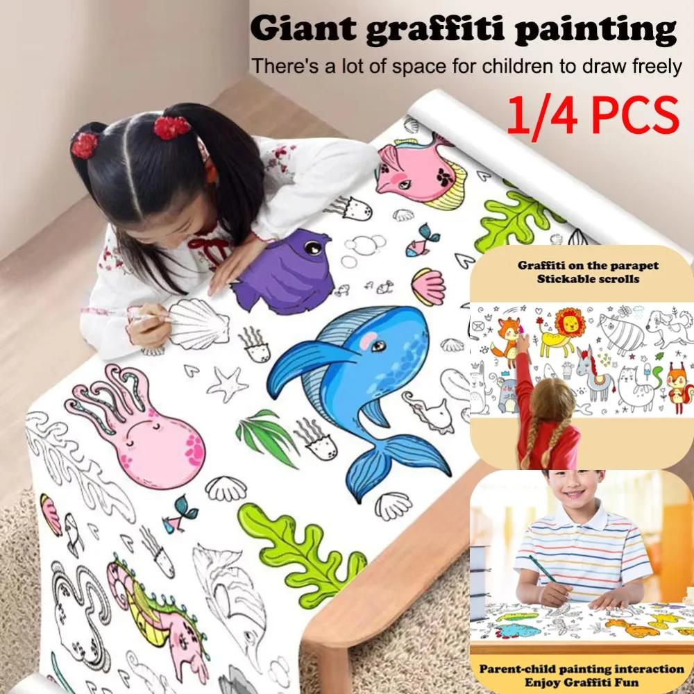 1/4Pcs Children's Drawing Roll Sticky Color Filling Paper Graffiti Scroll Coloring Paper Roll For Kids DIY Painting Toys