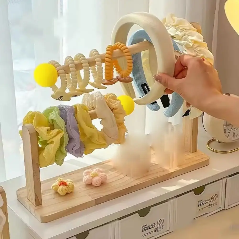 Деревянная повязка для волос, веревка для волос, держатель для резинок для волос, 2-слойная многофункциональная стойка для хранения резинок для волос, настольный держатель для витрины