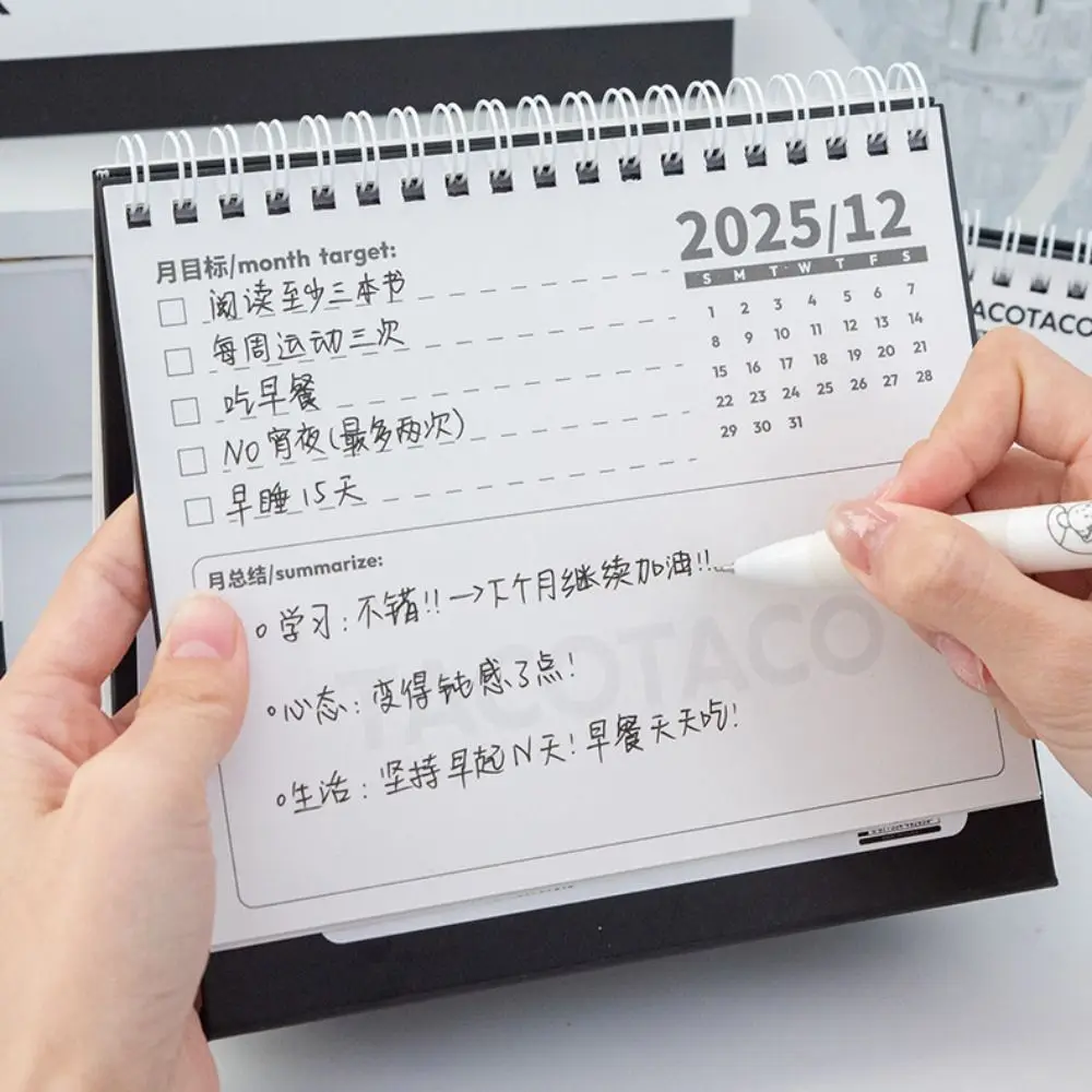 Memo Notes 2026 Desk Calendar Coil Binding One Month to View Tabletop Schedule Cartoon Monthly & Daily Planner Office