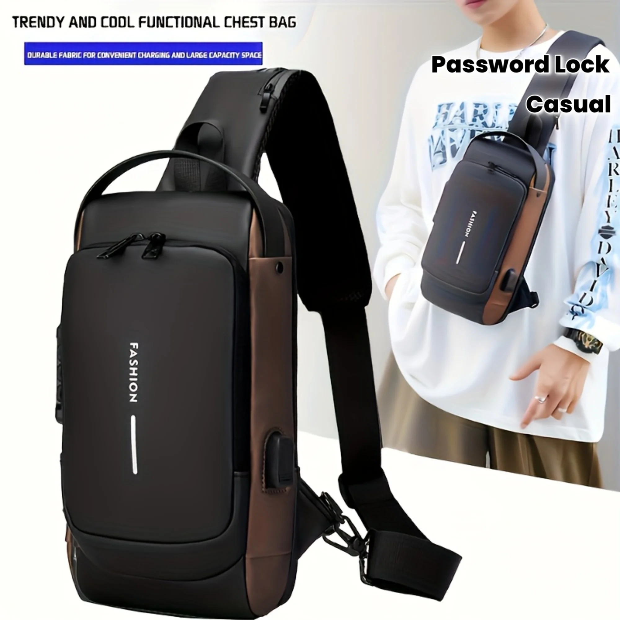 

Men'S Chest Bag with a Password Lock, Anti-Theft Cycling Bag, Casual Outdoor Running Waist Bag, Single Shoulder Crossbody