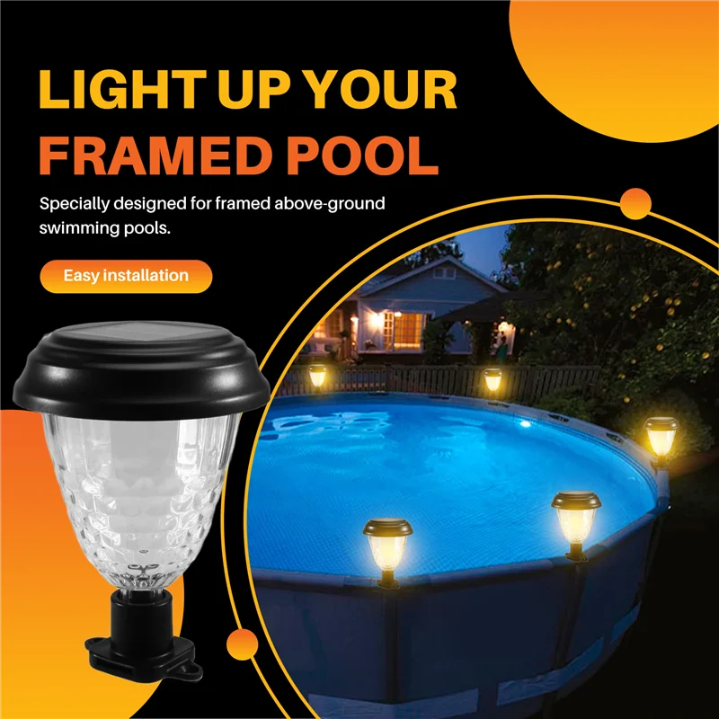 

PORK-Outdoor Solar Lighting For Framed Above Ground Pools, 4-Pack Pool Fence Decorative Accessories