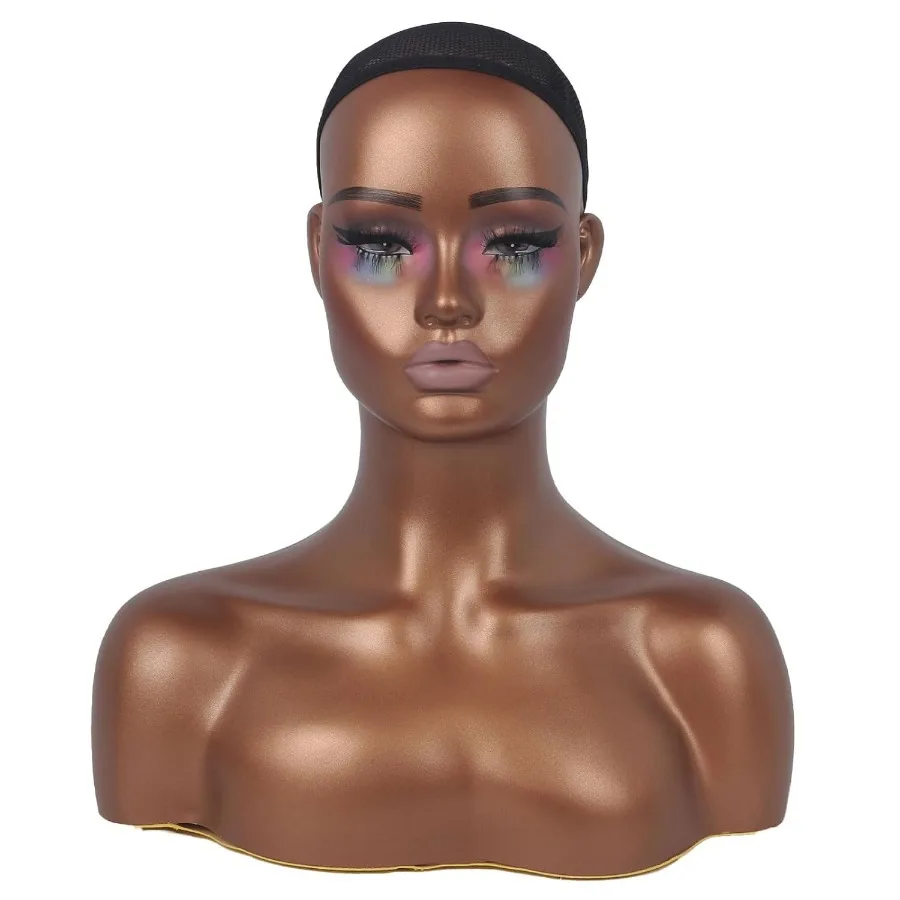 

Realistic Female Mannequin Head with Shoulders for Wig Jewelry Makeup Hat and Sunglass Display in Fashion Retail Salon and Home