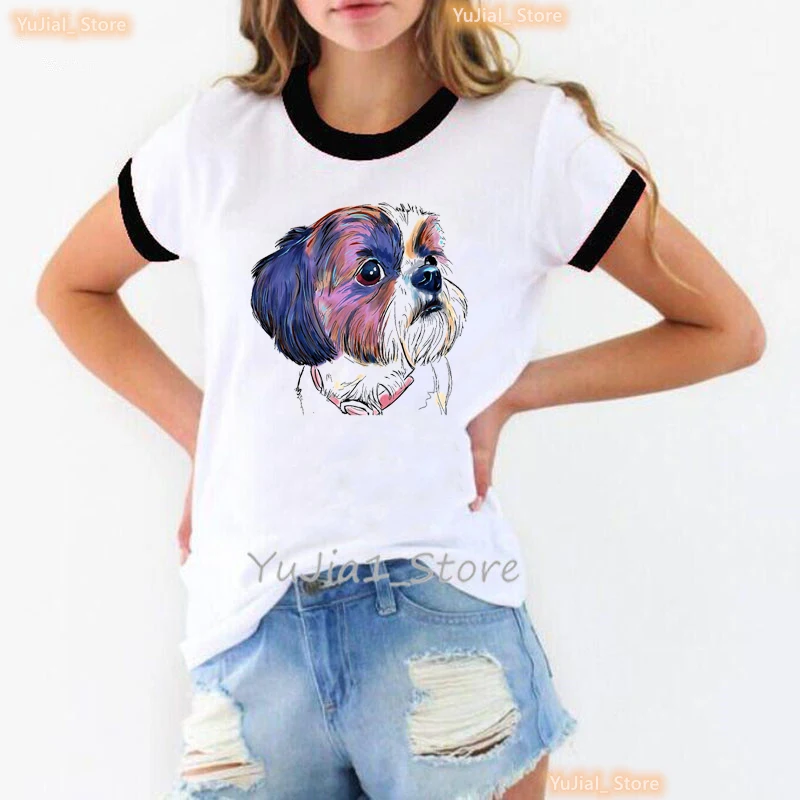 

Colorful Shih Tzu Animal Print Tshirt Girls Kawaii Dog Lover T Shirt Women Harajuku Shirt Summer Short Sleeve T-Shirt Female