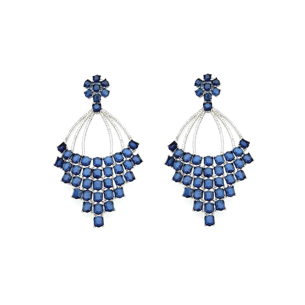 KOSE Elegant Luxury Blue Zircon Stud Earrings for Women Gorgeous Gemstone Pendant Earring Fashion Party Jewelry Valentines Gift