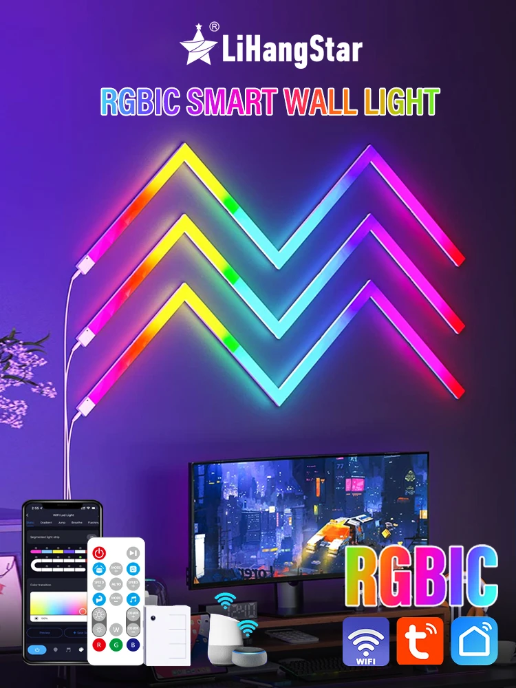 

Светодиодная умная настенная лампа, настенная лампа RGB, внешняя ночь, Встроенная Wi-Fi Синхронизация с приложением для музыки, украшение для ТВ, спальни, игровой комнаты