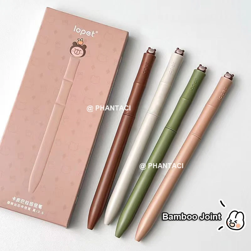 4PCS/Set Bamboo Joints Series Gel Pen Cute Capybara Rotate Gel Ink Pen 0.5MM Black Writing Pen Quick Dry Stationery Pen Supplies