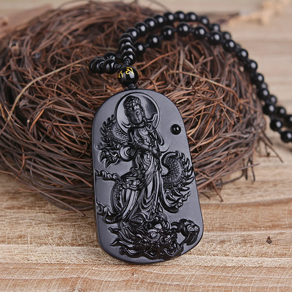 

Ожерелье из натурального обсидиана Дракон Гуаньинь, кулон для мужчин и женщин, хрустальное ожерелье, амулет, ювелирные изделия