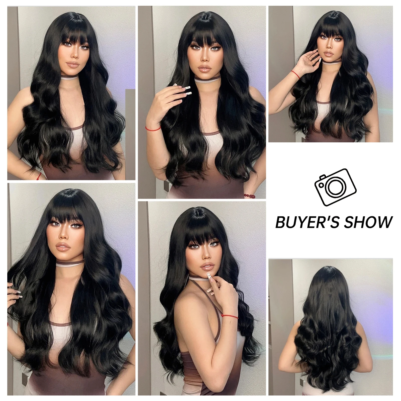 موجات كبيرة من شعر مستعار صناعي أسود طويل مجعد لأزياء الهالوين. يرتديها يوميا. باروكة شعر ذات درجة حرارة عالية. #5