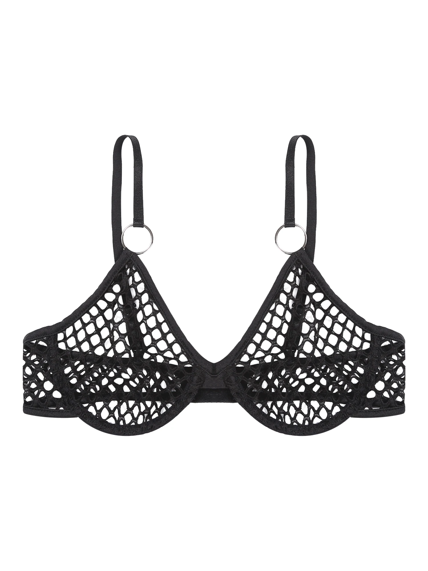 iEFiEL Womens Mesh Bra Tops See Through Fishnet Vest Tops Demi Shelf Bra Unlined Bralette Lingerie Nightwear Wire Free Brassiere