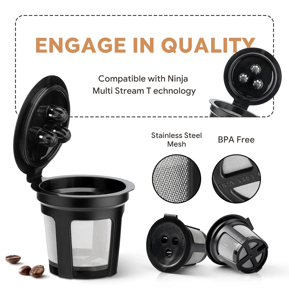 Coffee Capsule Refillable Reusable Herbruikbare Hervulbare Nespresso Machine Capsule Plastic Filter Cups Spoon Brush for Ninja