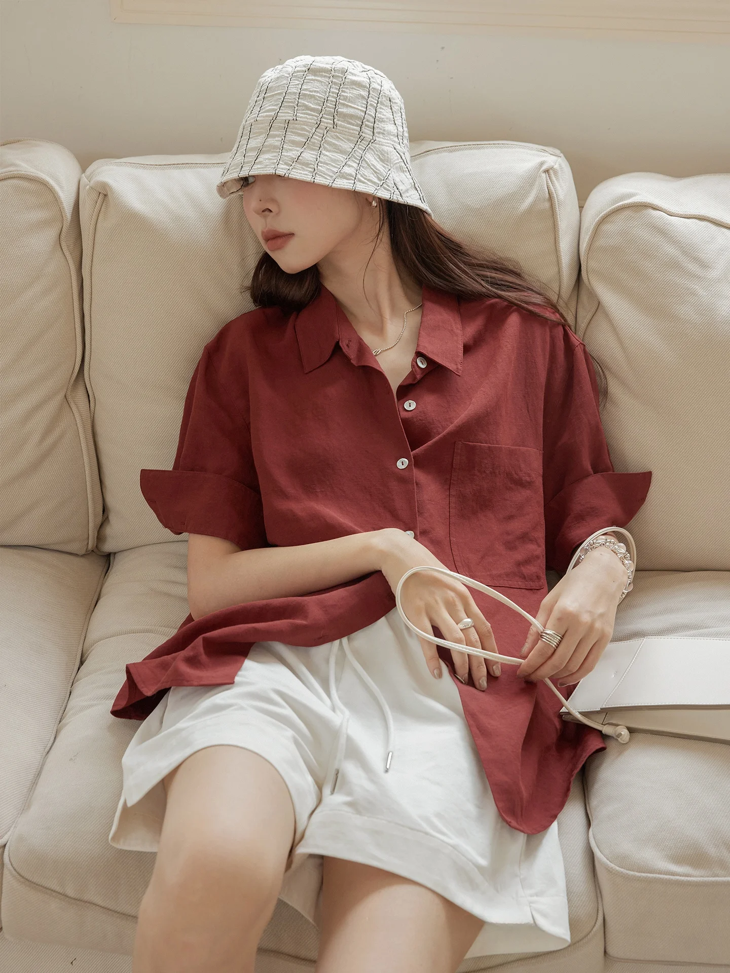 

VNOOK льняной ort Sve irt женские свободные повседневные однотонные флип-манжеты с манжетами летние новые дышащие удобные