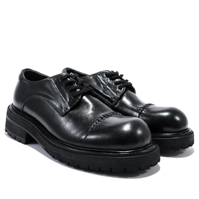 British/America Original Casual Horsehide Derby Shoes for Men's Dress Shoes Male Horse Leather Commuting Height Increased Shoes