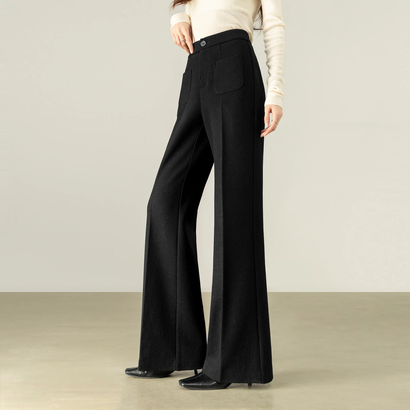 SENTUBILA Women's Flare Pants 2026 Office Lady High Waist Wool Blend Slim Fit Long Trousers Spring New Knit Bottoms 154KH6342