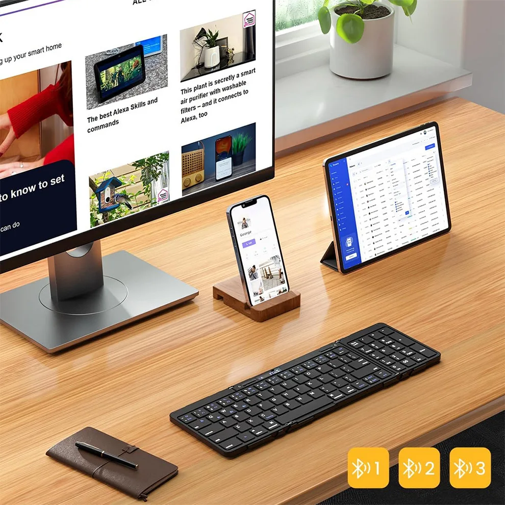 

Трехкратная сенсорная и цифровая клавиатура Bluetooth, Bluetooth-клавиатура с дисплеем батареи из алюминиевого сплава, бесшумная офисная клавиатура
