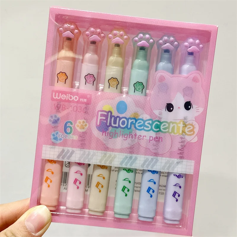 36 pcs/lot Kawaii Cat Paw Highlighter Pen Cute 6 Colors Drawing Marker Pens Fluorescent PenOffice School Supplies