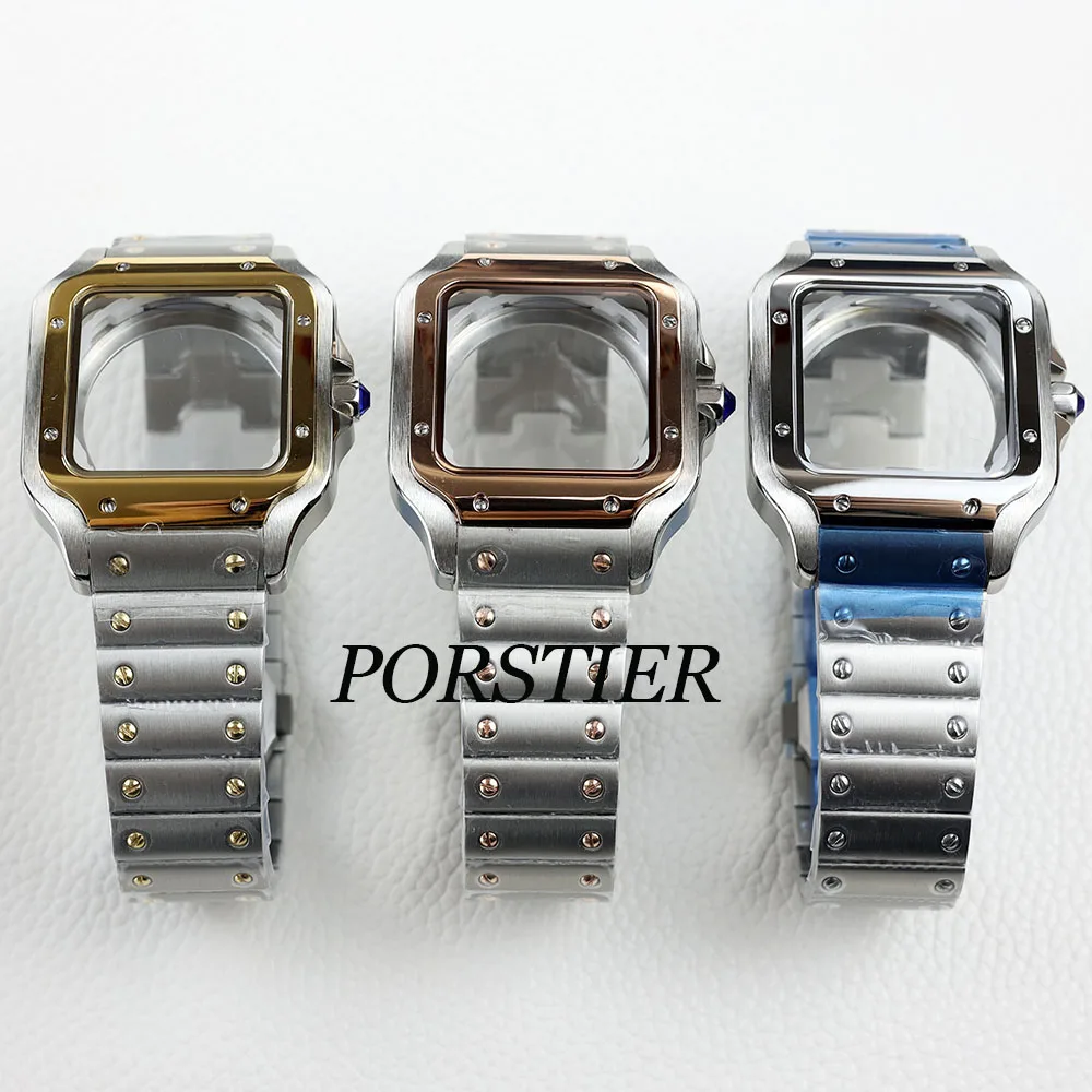 

38mm NH35 Case and Bracelet Set gold/silver/rose gold waterproof For Santos Square Case Fit NH35 NH36 NH38 Movement 27mm dial