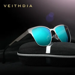 VEITHDIA Brand Designer Sunglasses Stainless Steel Sun Glasses Polarized UV400 Men Women Eyewear For Mal Blue Mirror Lens 3580
