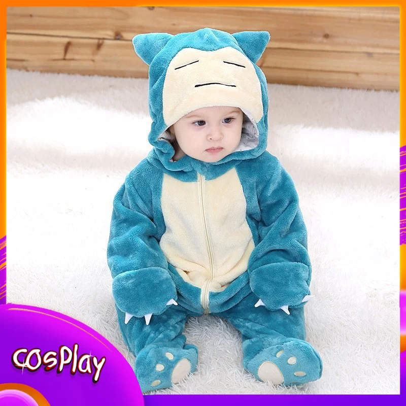 PokéMon Snorlax Baby Jumpsuits Anime Cartoon Kawaii Cute Baby Romper Autumn Winter Casual Long Sleeves Flannel Clothes Gift Kid