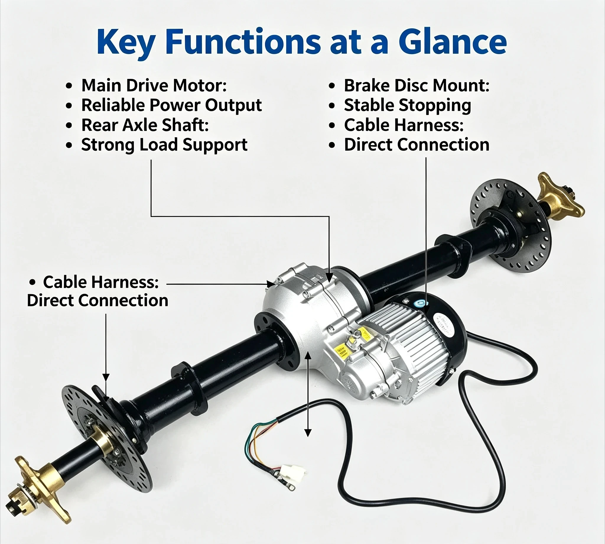 48V 500W differential rear axle with 90cm half-shaft replacement