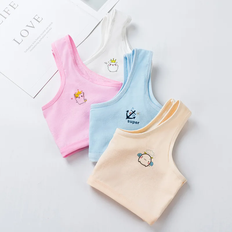 Four Colors Girls Pure Cotton Double Layer Underwear Vest Development Stage School Girls Wide Shoulder Straps Camisoles 8-15T