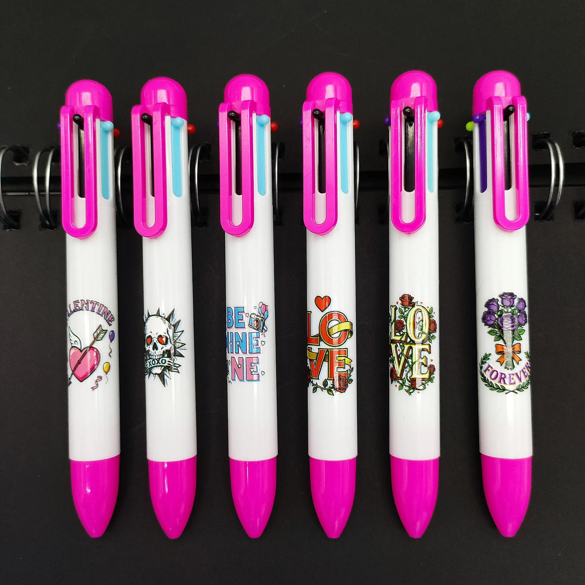 6 قطع/12 قطعة قلم متعدد الألوان تحت عنوان عيد الحب عناصر إبداعية ستة في واحد أقلام حبر جاف متعددة الألوان.