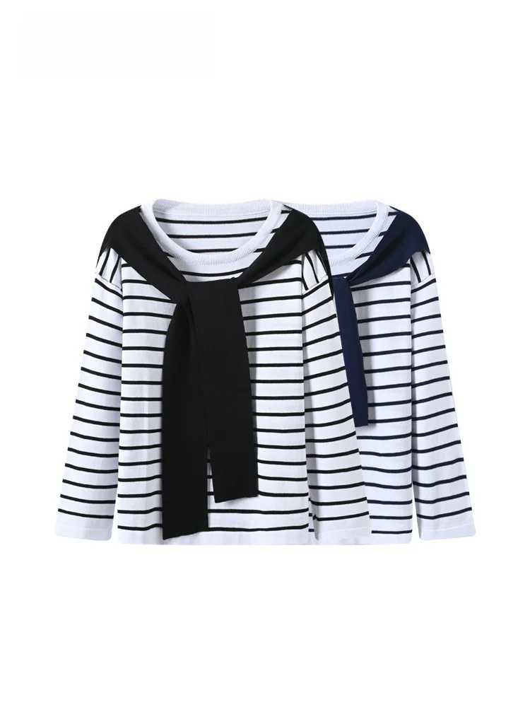 

plus Size Women's Long Sve T-irt Striped Slimming Versatile Top Trendy Autumn Winter New Sle College Sle Casual Knit...
