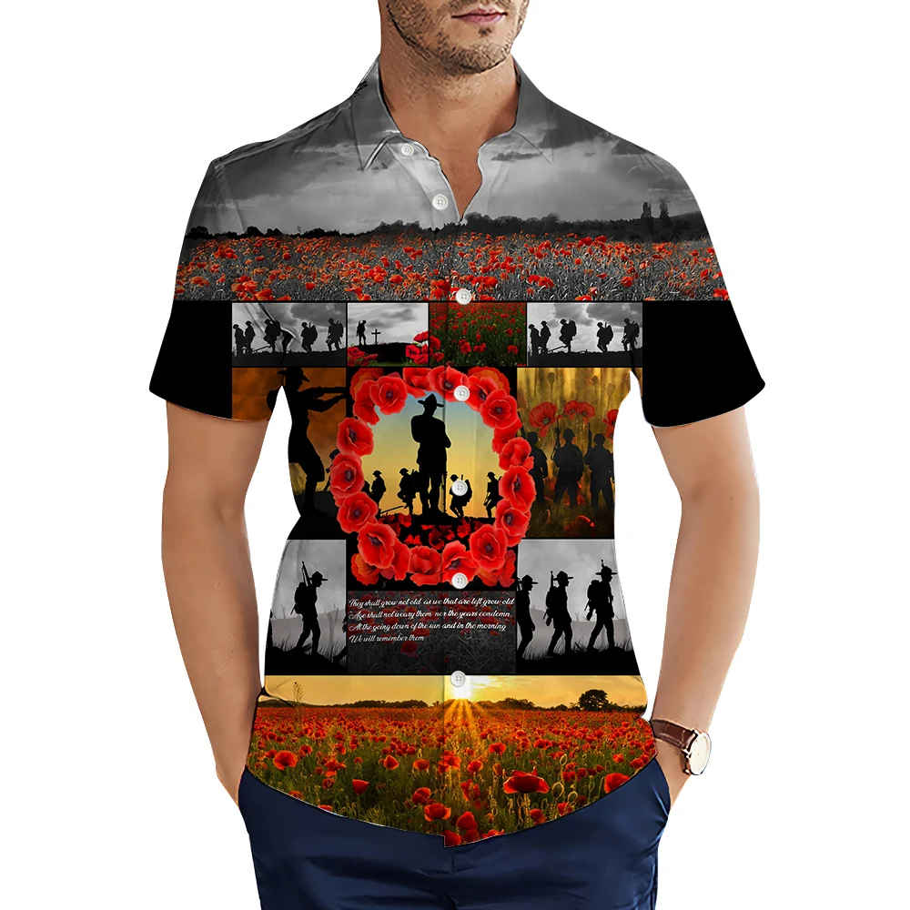 HXFashion Men's Shirts Anzac Day Lest We Forget 3D Printed Casual Shirt Summer Shirts for Men Clothing Dropshipping