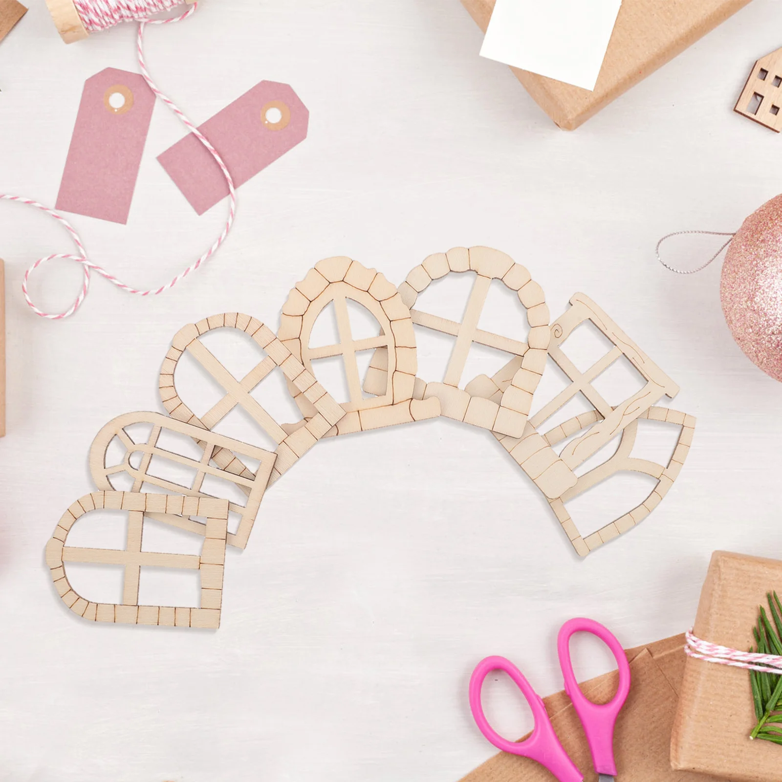 

50Pcs Miniature Wooden Fairy Doors Windows Unpainted DIY Craft Accessories for Garden Dollhouse Decor Dollhouse Accessories