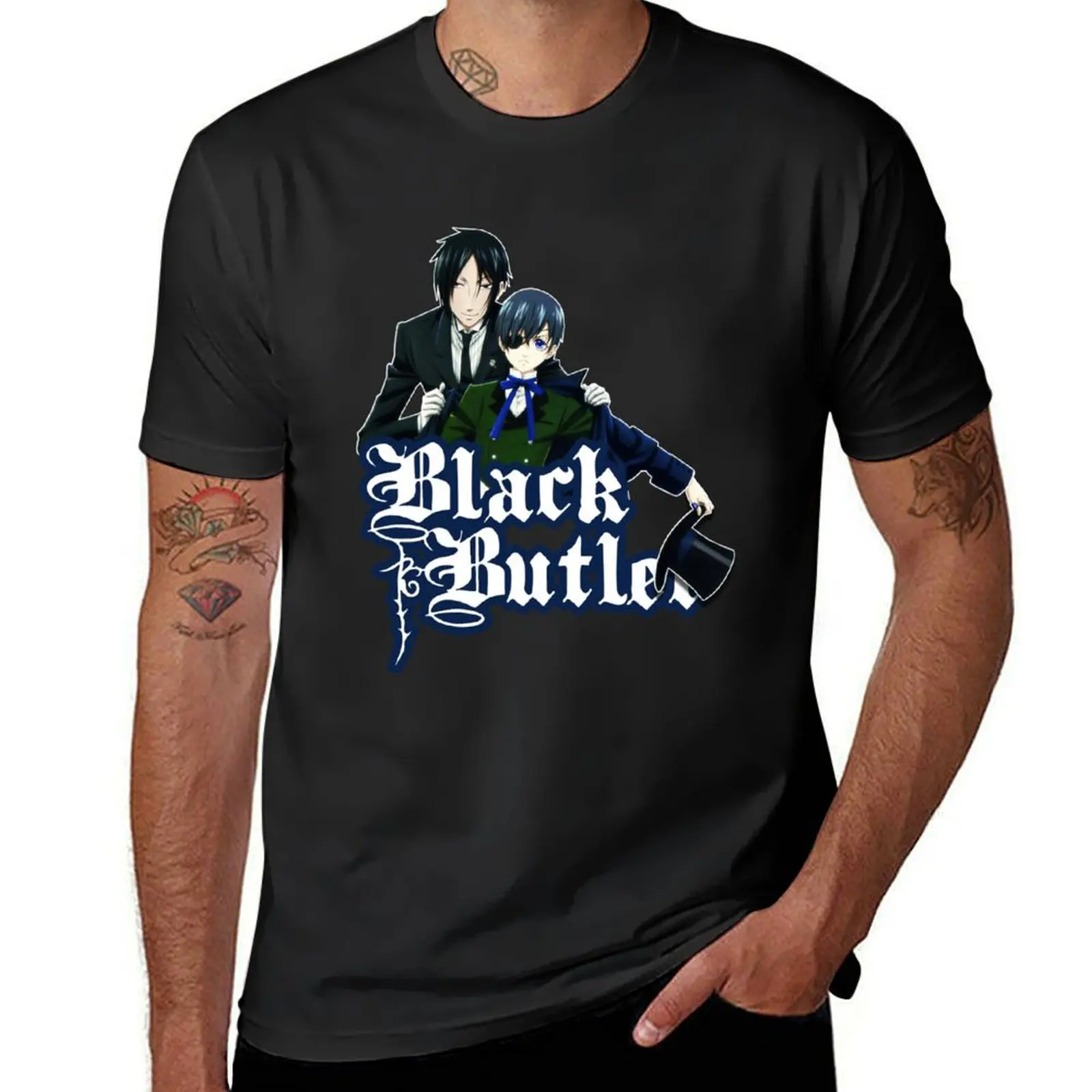 black-butler-sebastian-michaelis-put-coat-on-ciel-phantomhives T-Shirt anime clothes plus size tops vintage men clothing