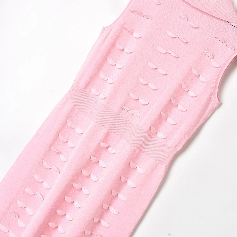 Summer New Women's Gold Thread 3D Lace Collar High Waist Dress Y2K High Quality Fashion Casual Sleeveless Knitted Dress